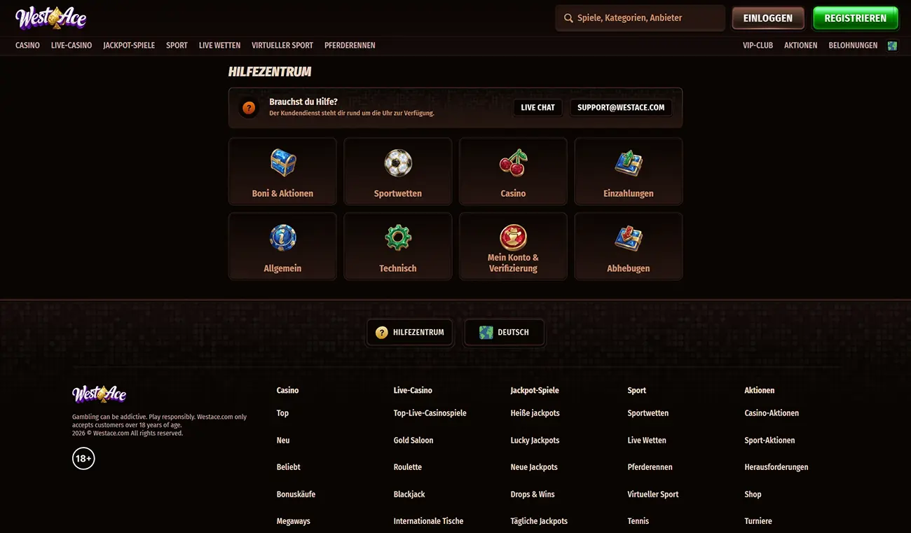 WestAce Casino Klantenservice